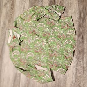 Talbots pink & green paisley preppy button front top sz 16
